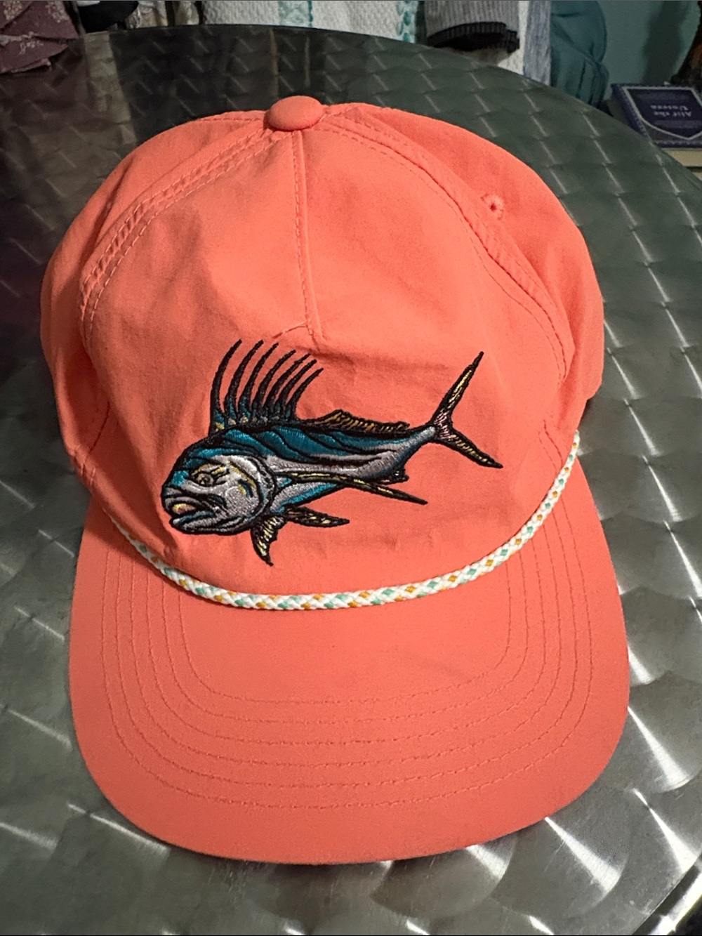 Bajio Coral Fish Embroidered Fishing Cap - Orange Snap back